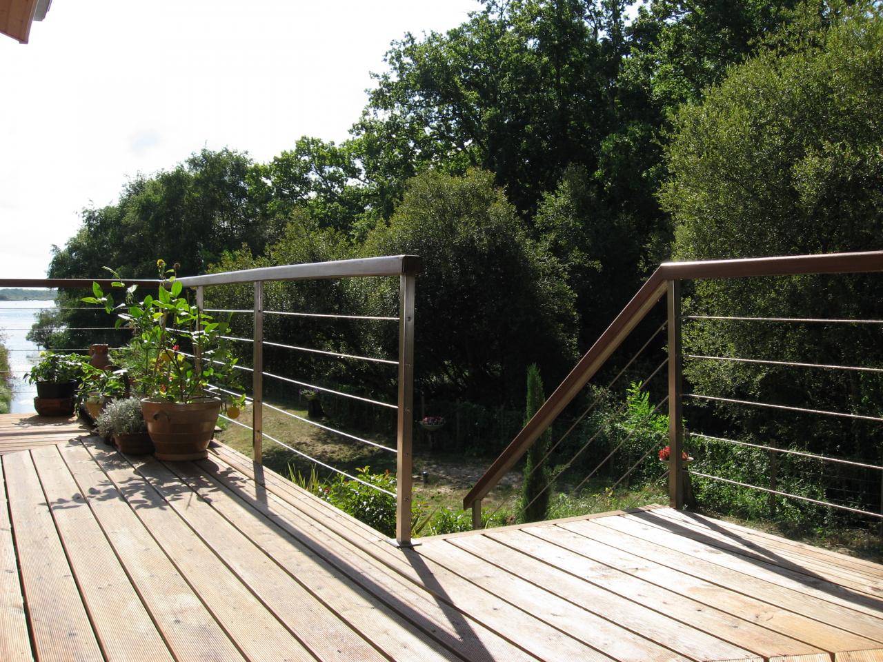 garde corps cable inox et bois